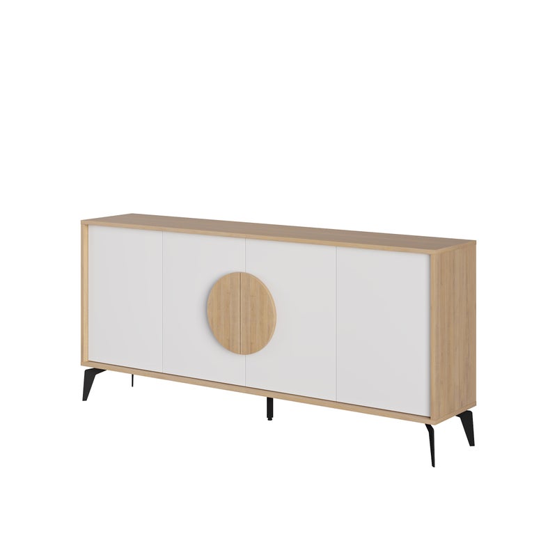 Mourah Home Gora Console - Modern Sideboard With 4 Doors - Storage Cabinet For Living Room, Office, Lounge, Dining Room, Kitchen, Hallway - 40X82X180 Cm - Oak/ White- 2 Years Warranty - Image 3